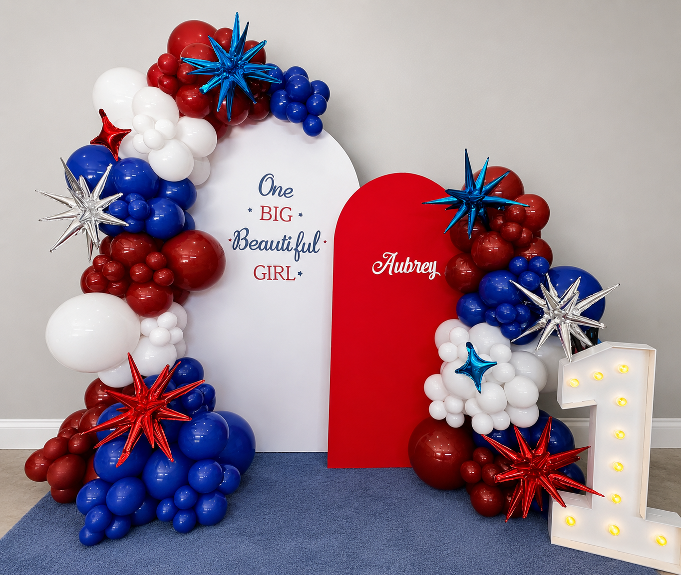 Fourth of July birthday balloon arrangement